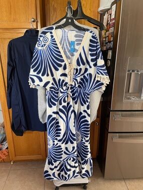 Cupshe Maxi Dress Large White Blue Black Lace